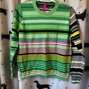 Green and Yellow Crewneck Sweater with Striped Design